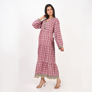 Robe pour femmes à imprimé floral en coton, col en V, manches longues, décontractée, mode estivale, taille ajustable, style bohème, robe tendance pour femmes - Product Image 3