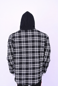 Wholesale Custom Men's Black White Plaid Hooded Flannel Long Sleeve Snap Button Casual Autumn Eco-Friendly Quick Dry OEM - Product Image 2