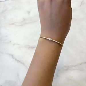Brazalete de Oro Sólido de 10K, 14K, 18K con Diamantes Cultivados en Laboratorio con Corte Pera Redondo, Minimalista, para Uso Diario, Lujoso, Clásico, para Novia - Product Image 6