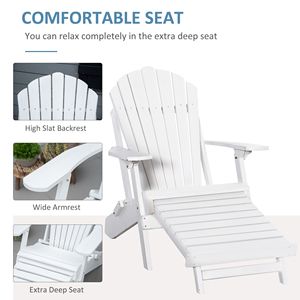Sedia Adirondack Ergonomica con Poggiapiedi Estraibile, Sdraio in Legno Bianco per Patio e Bordo Piscina - Product Image 5