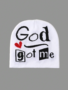 หมวกบีนนี่ปักลาย God Got Me สีดำ แบบยูนิเซ็กส์ สำหรับฤดูหนาว ทำจากอะคริลิก 100% ลายตัวอักษร ขนาดผู้ใหญ่ 56-58 ซม. - Product Image 2
