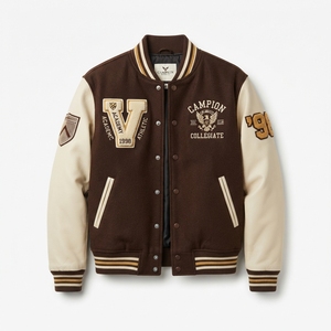 Blouson universitaire personnalisé en laine avec manches en cuir PU, vente en gros OEM ODM, pour homme, style vintage Letterman, veste bomber décontractée - Product Image 3