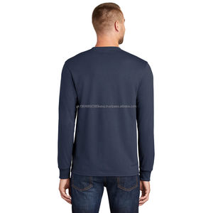 T-shirt gris à manches longues coupe classique pour homme, haut tie-dye en polyester couleur unie pour homme - Product Image 5