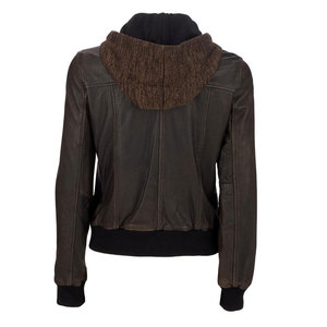 Custom <b>Women</b> Genuine Leather <b>Bomber</b> <b>Jacket</b> Hooded Zip Closure Full Sleeve Moto <b>Jacket</b> Fur Trim Hood Winter Coat Windproof Racer - Product Image 2