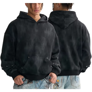 Hoodie Boxy Homme Personnalisé en Tissu Solide Délavé à l'Acide 480 g/m² avec Manches Détachées, Design Riveté, Impression 3D en Relief, Streetwear, Impression Gonflée - Product Image 1