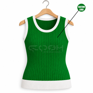 Cosh International Sisterhood Sorority Green Sleeveless <b>Knitted</b> Tank Top O-Neck Contrast Color Spliced Casual Wear All Seasons - Product Image 5