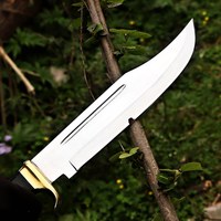 Couteau de chasse Bowie Crocodile Dundee à lame fixe en acier au carbone de qualité supérieure, pointe droite, manche en cuir empilé, DIY