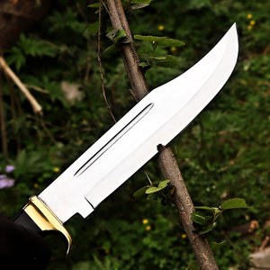 Couteau de chasse Bowie Crocodile Dundee à lame fixe en acier au carbone de qualité supérieure, pointe droite, manche en cuir empilé, OEM ODM - Product Image 2