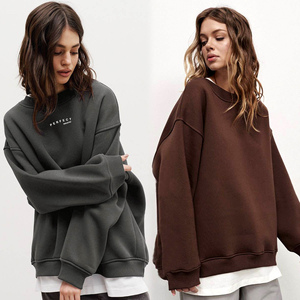 Sweat-shirt oversize à col rond pour femme, épais et chaud pour l'hiver, 100% coton, impression en relief, broderie imprimée par transfert thermique - Product Image 3