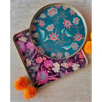 Ensemble de plateaux de service en émail à imprimé floral de luxe, plateaux rectangulaires décoratifs en métal pour la décoration de la maison, les hôtels, les restaurants, les buffets