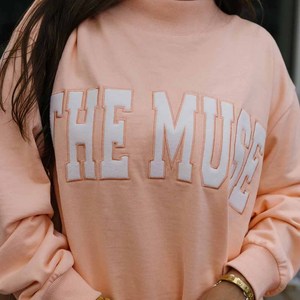 <b>Peach</b> Oversized Crew Neck Sweatshirt With White Letter Print Regular Fit Knitted 100 Cotton Unisex Casual Pullover Autumn Style - Product Image 6