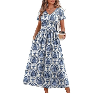 Vestido midi informal de verano con corte relajado y corte en A para mujer con bolsillos - Product Image 1