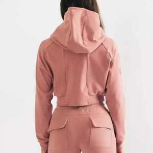 Women Solid Pink Hooded Sweatshirt Set Full Length Cargo <b>Pants</b> Casual Autumn Wear Breathable Spandex Cotton Tracksuit - Product Image 5