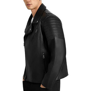 Veste en cuir véritable pour homme, best-seller, classique, noire, style motard, avec logo personnalisé - Product Image 5