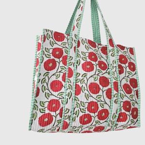 Sac fourre-tout en coton fleuri avec broderie, style bohème, ouvert en haut, pour le shopping toutes saisons - Product Image 3