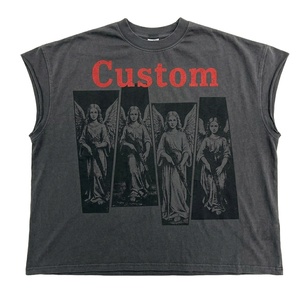 เสื้อยืดโอเวอร์ไซส์ผู้ชาย แขนกุด ลายกราฟิกสีดำสไตล์วินเทจ ล้างสีแบบแอซิดวอช พิมพ์ลายตัวอักษร เสื้อกล้ามฮิปฮอป สตรีทแวร์ ผ้าฝ้าย - Product Image 3