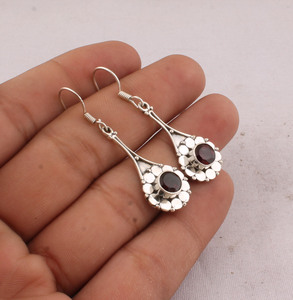 Wholesale Shree Jaipur <b>Silver</b> 925 Sterling <b>Silver</b> Lapis Lazuli Bezel Setting <b>Dangle</b> <b>Earrings</b> Vintage Handcrafted Flower Petal - Product Image 2