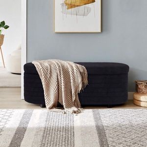 Panca Moderna Nera in Velluto Teddy con Contenitore, Sgabello da Fondo Letto per Soggiorno, Ingresso, Camera da Letto - Product Image 1
