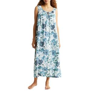 Camisón de algodón con estampado floral, sin mangas, largo completo, cuello redondo, ajuste holgado, ropa de dormir informal de verano para mujer - Product Image 1