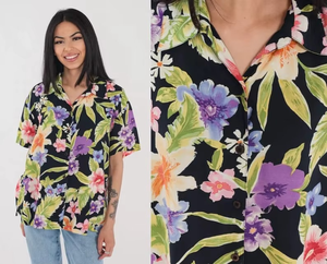 Camisa de Vestir Ecológica con Estampado Floral Tropical, Blusa Hawaiana con Botones, Talla Grande, Top de Manga Corta para Primavera/Verano, Estilo Retro Vintage para Mujer - Product Image 5