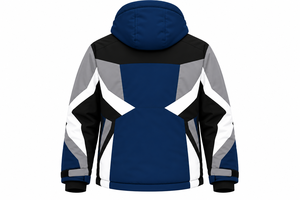 Veste de sport d'hiver bleue à capuche avec panneau réfléchissant, poche zippée, logo personnalisé, polyester haute visibilité - Product Image 3