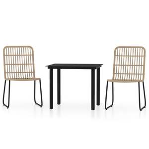 Conjunto de Comedor de Ratán PE Negro y Roble con Acero con Recubrimiento en Polvo, Muebles de Jardín Estándar - Product Image 2