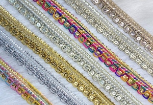 Multi Coloured <b>Sequin</b> Work Embroidered Laces 1 Inch Width <b>Rainbow</b> Sparkle Trims Ethnic Garment Ribbon Decorations - Product Image 4