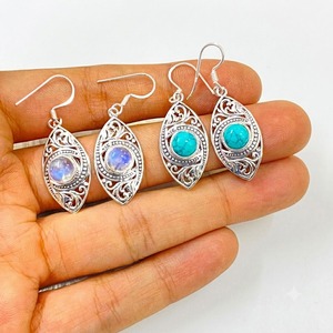 Elegant 925 Sterling Silver Natural Amethyst & Turquoise Round Cut Gemstone Drop Dangle Design Hook <b>Earring</b> Elegant Jewelry Wear - Product Image 4