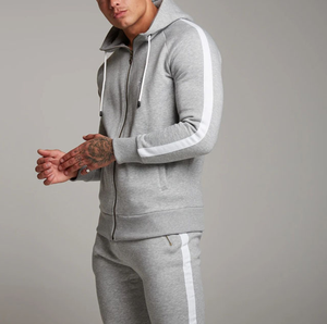 Survêtement à capuche pour homme, manches longues, fermeture éclair sur le devant, vêtements de sport décontractés, coton respirant, tenue d'automne, couleur unie, coupe classique - Product Image 4