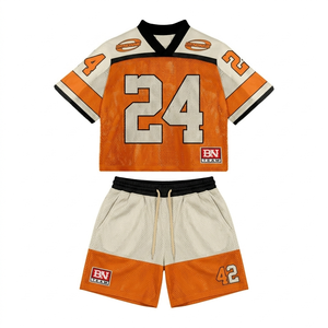 Women breathable <b>mesh</b> jersey short <b>set</b> 160 GSM polyester orange white gradient stripes sublimation logo Women's <b>Sets</b> - Product Image 2