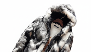 Parka pour homme en fausse fourrure de renard, à capuche, fermeture éclair, imprimé animal, épais, manches classiques, col rabattable - Product Image 3