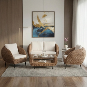 Luxury Modern Handwoven Rattan <b>Dining</b> <b>Armchair</b> Natural Outdoor Indoor Soft Cushion Premium Eco-Friendly UV-Resistant Living Room - Product Image 1