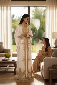 Kaftan brodé pour femme, manches longues, longueur ras du sol, col cœur, robe de prière élégante du Moyen-Orient, coupe droite non extensible - Product Image 2