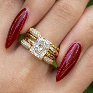 Anillo de Diamantes Cultivados en Laboratorio con Corte Radiante de 3 Quilates, Color E, Claridad VVS2 VS1, Certificado, Juego de Cuatro Piezas, Chapado en Oro de 10K/14K/18K, para Novia - Product Image 6