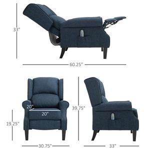 Dark Blue Wingback Single Sofa Massage Recliner Chair with Vibration Heat Push Back Features - Product Image 3
