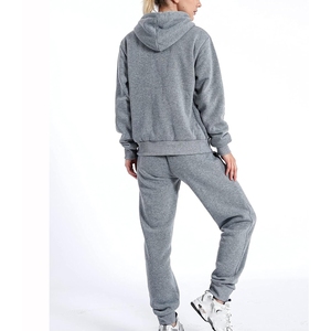 Women's Gray Hooded Eco-friendly Sporty Tracksuit Full Zipper <b>Sweatshirt</b> Pants Set Casual Solid Color Breathable Cotton Winter - Product Image 3