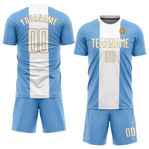 Custom Sublimated Soccer Jersey Light Blue White Striped Team Name Number Personalized Men's Breathable Short Sleeve Sportswear - Product Image 2