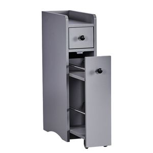 Mobiletto Basso Grigio in Truciolato Melaminico 18x40x70cm con Due Cassetti, Un Pannello, Ruote e Ripiano Estraibile per Arredo Bagno - Product Image 1