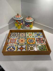 Plateau en bois imprimé style Mid-Century, motif rétro, pour décoration intérieure vintage, plateau de service en gros - Product Image 3