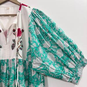 Vestido Midi Informal de Algodón Tejido para Mujer, Color Liso, Manga Corta, Cintura Imperio, Estilo Babydoll, Cuello en V, Holgado, para Todas las Temporadas - Product Image 3