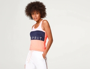 Camiseta sin mangas deportiva para mujer Sprit, con bloques de color, chaleco transpirable de poliéster tejido con logo frontal - Product Image 1