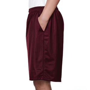 Shorts de sport pour homme en maille bordeaux, taille élastique, respirants, décontractés, longueur Bermuda, couleur unie - Product Image 3