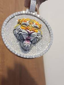 Anillo de plata con moissanita redonda con diseño de cara de tigre, chapado en rodio, engaste pavé, estilo hip hop, unisex, joyería de lujo llamativa, regalo - Product Image 4