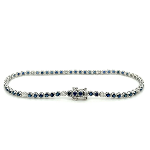 Pulsera de tenis vintage para mujer, chapada en plata de aleación, con zafiro y diamantes de talla brillante redonda en engaste de canal - Product Image 1