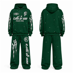 Conjunto Deportivo para Hombre de Primera Calidad, Estilo Vintage con Lavado Ácido, Sudadera con Capucha y Pantalones Rectos Acampanados de Felpa - Product Image 1