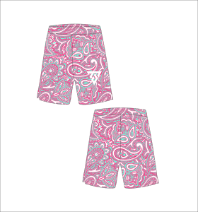 <b>Men's</b> Paisley Pattern Board <b>Shorts</b> Quick Dry Breathable Elastic Waist Casual Swimwear 100% Polyester <b>Pink</b> Green Print Front Logo - Product Image 1