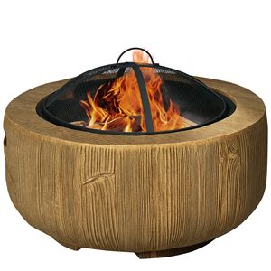 Brasero extérieur en métal de 24 pouces pour bois de chauffage avec couvercle anti-étincelles, design imitation bois, pour patio, pique-nique, jardin et loisirs - Product Image 1