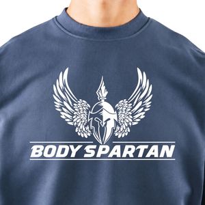 Sweat-shirt à col rond pour homme en molleton épais bleu acier, pull à manches longues, décontracté, athlétique, streetwear, vêtements d'entraînement - Product Image 3