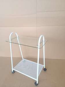 Minimalist Double Tier Metal <b>Storage</b> <b>Cart</b> with Wheels for Living Room Tableware KTS-230512-09 - Product Image 4