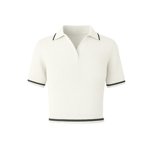 Polo côtelé élégant à manches courtes pour femme avec bordure contrastante – Haut décontracté minimaliste – Fournisseur de vêtements en marque blanche - Product Image 1